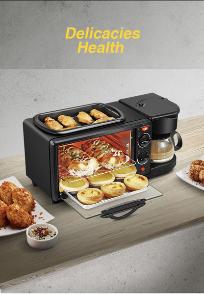 Mini Four Multifonction 3-en-1 avec Cafetière Intégrée – Petit-Déjeuner Trois-en-Un