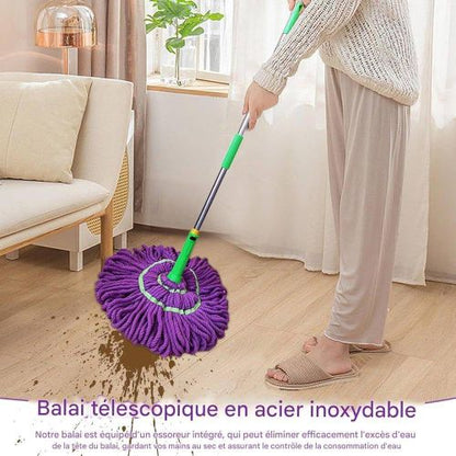 Balai à franges à torsion automatique, serpillère en microfibre, serpillère rotative proprement, poignée rétractable en acier inoxydable