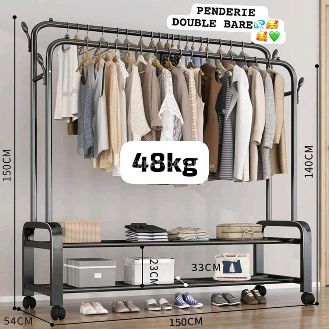 Penderie double barre pour habits, chaussures, sacs.